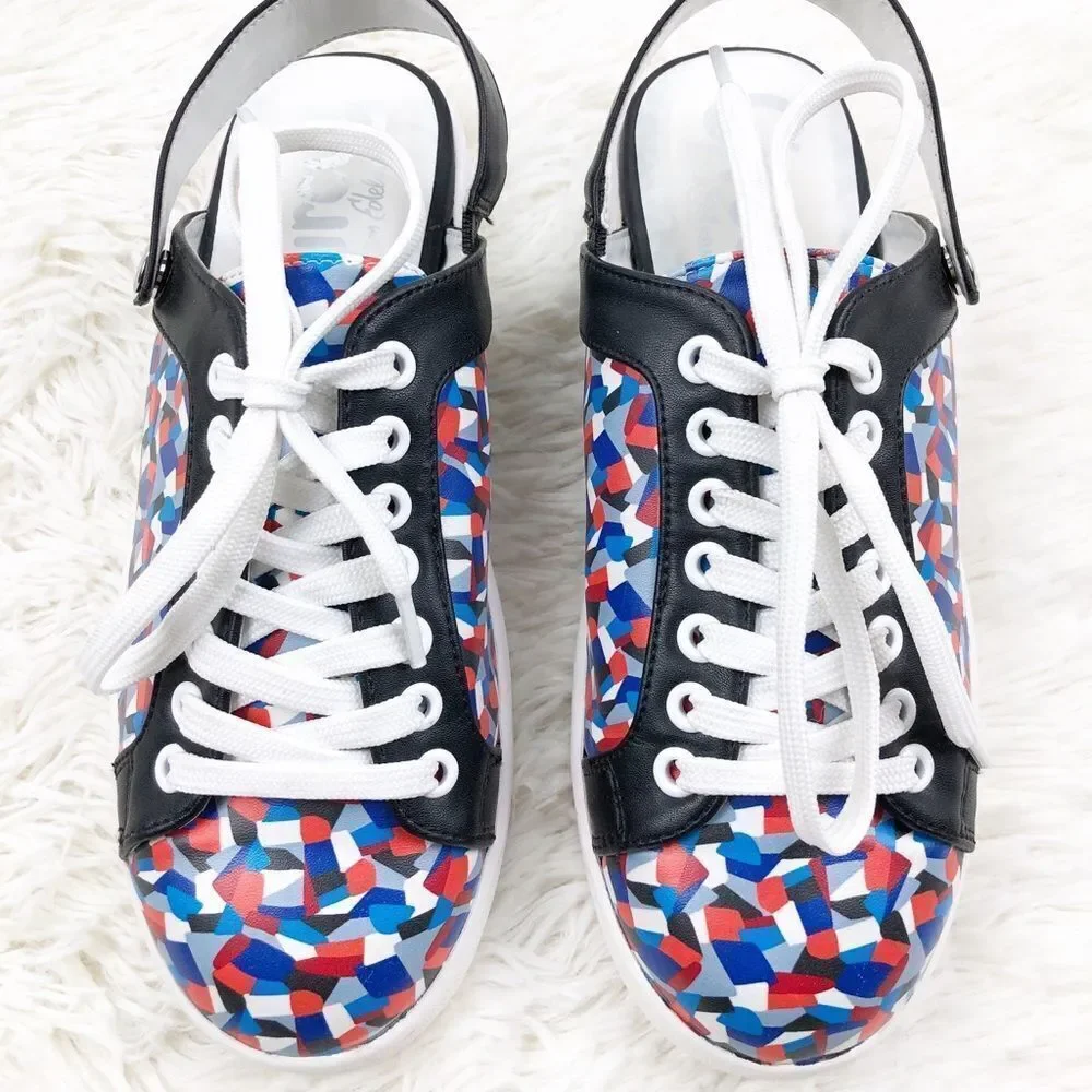 Circus Sam Edelman Murray Red Blue Confetti‎ Black Slingback Sneakers Shoes 7.5